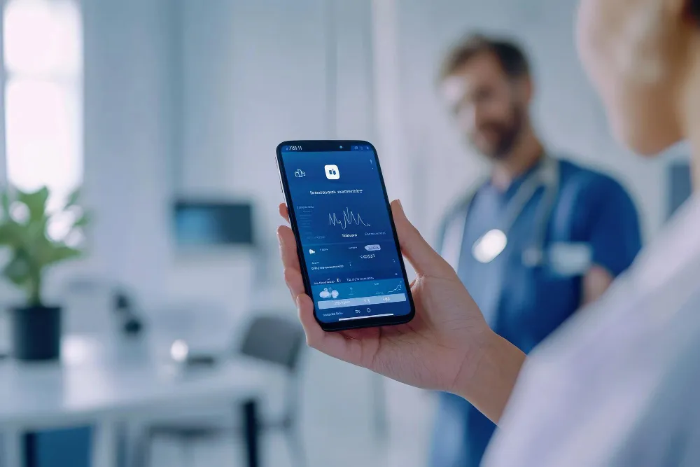 Healthcare professional using LaserCare Pro on a smartphone